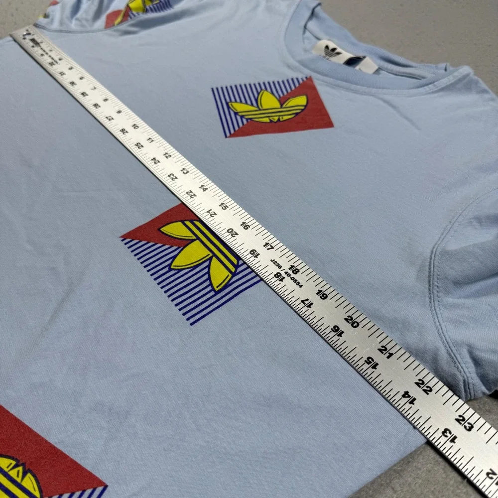 Adidas Originals Mens Trefoil Geometric Graphic T-Shirt Light Blue Large